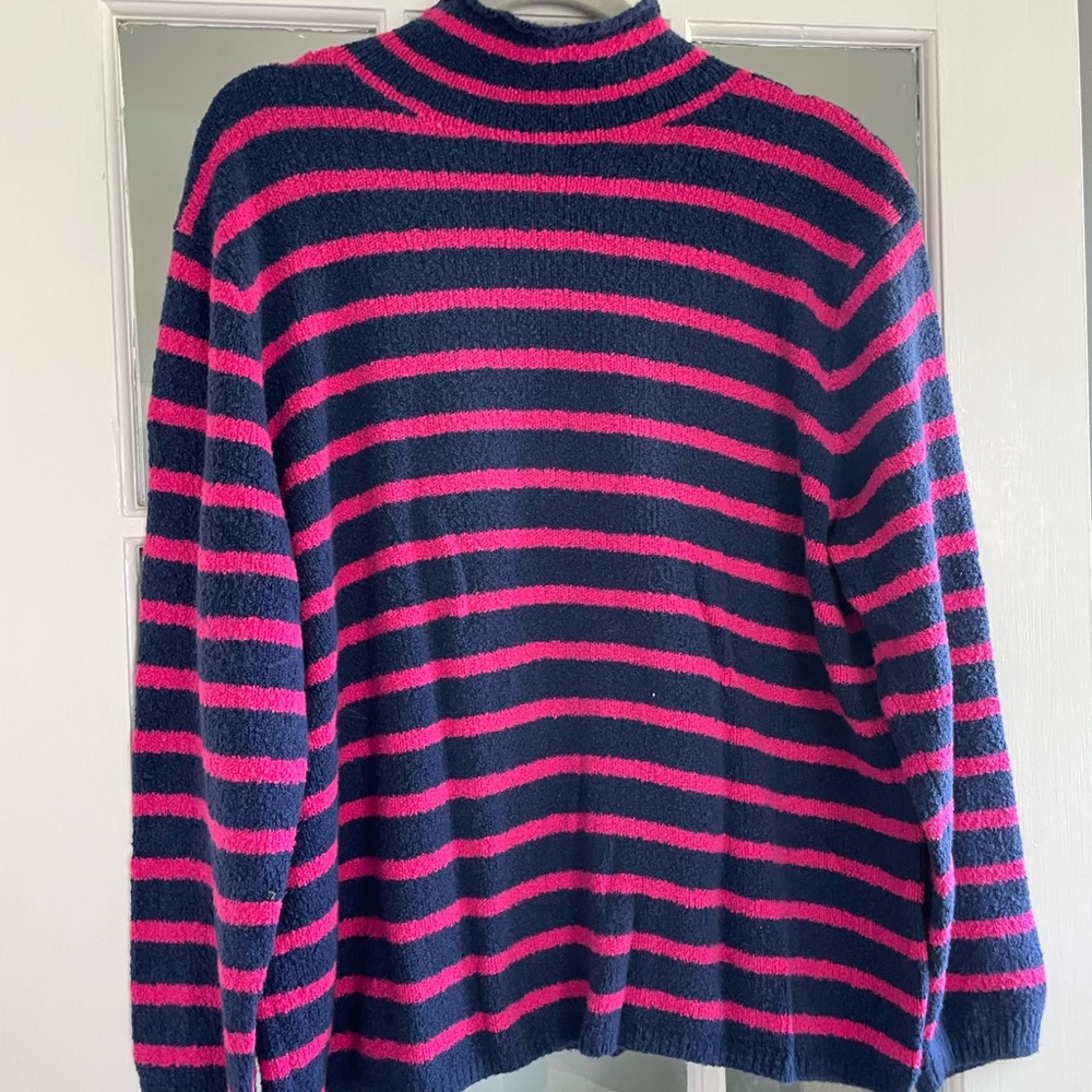Jcrew Factory navy and hot pink stripped sweater. Size Large